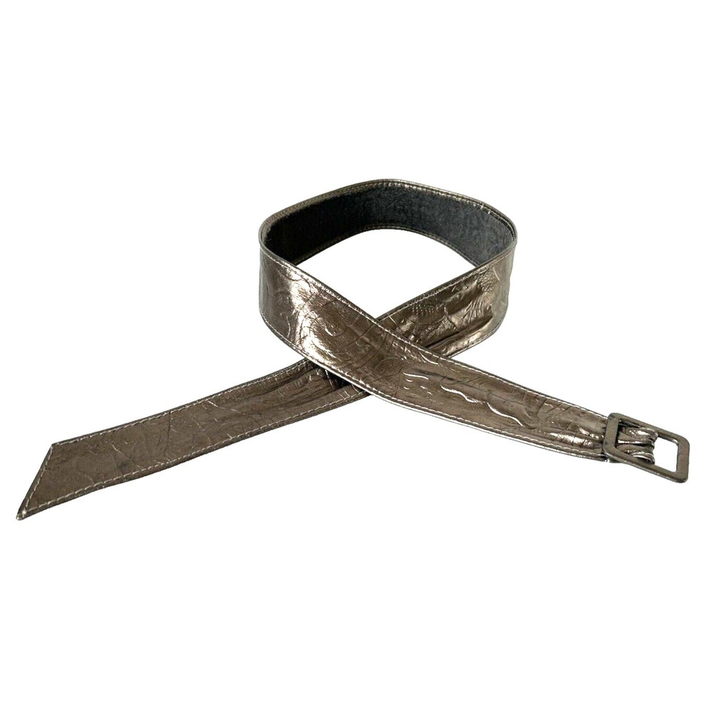 Vintage Astor Leather Embossed Belt Gold Tone Rectangle Buckle 1.75" x 36" VGUC - Picture 5 of 11